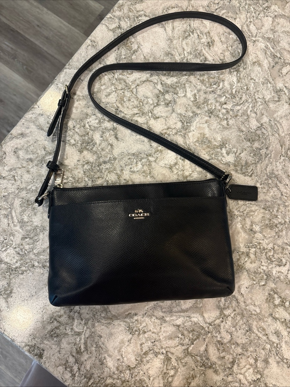Coach Black Leather Crossbody with Silver Hardware